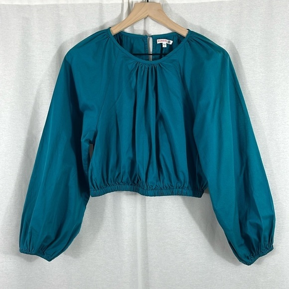 Sundry Teal Cropped Puff Sleeve Boho Blouse Top Womens Size 1 - Picture 1 of 9